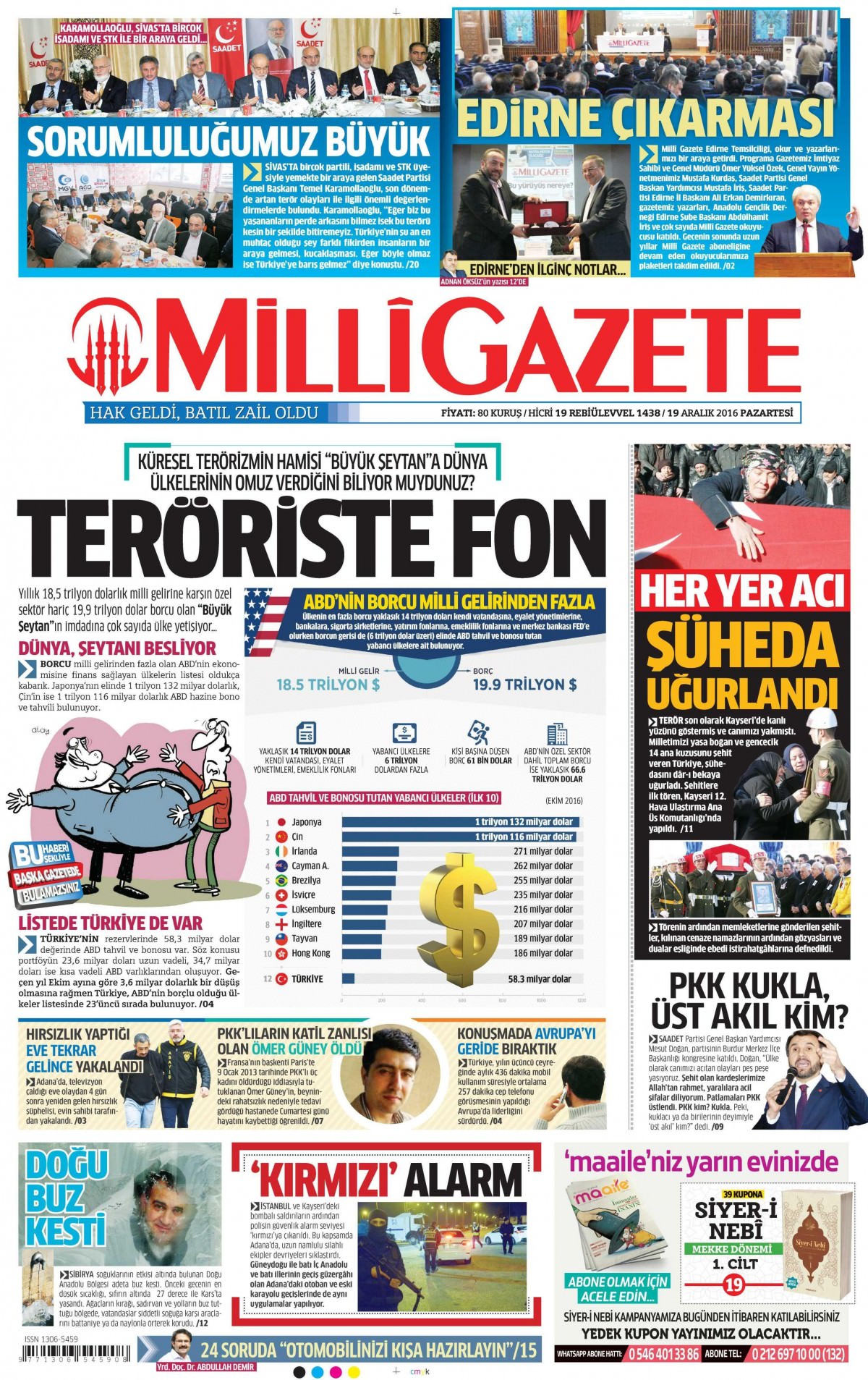 19 Aralık 2016 gazete manşetleri - -7