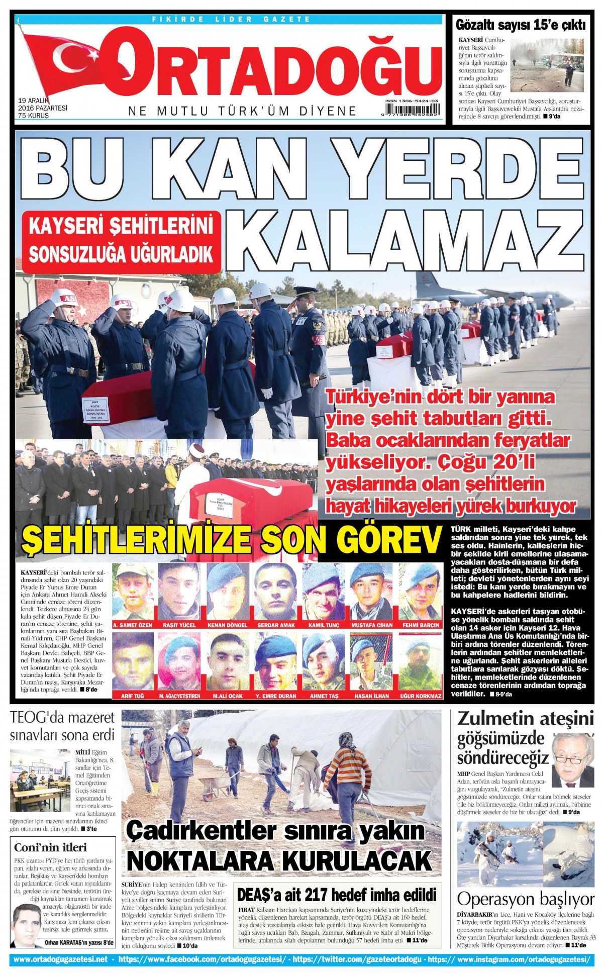 19 Aralık 2016 gazete manşetleri - -12