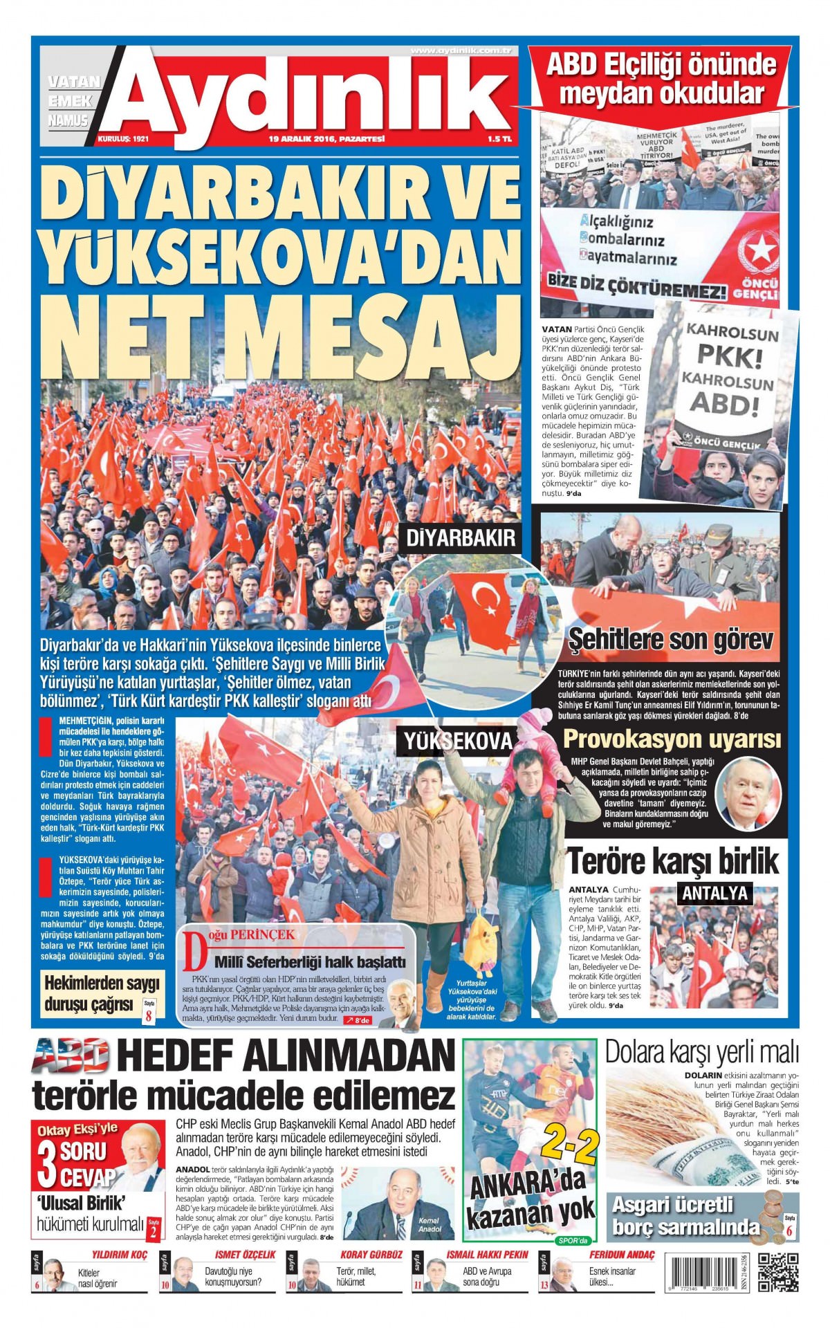 19 Aralık 2016 gazete manşetleri - -14