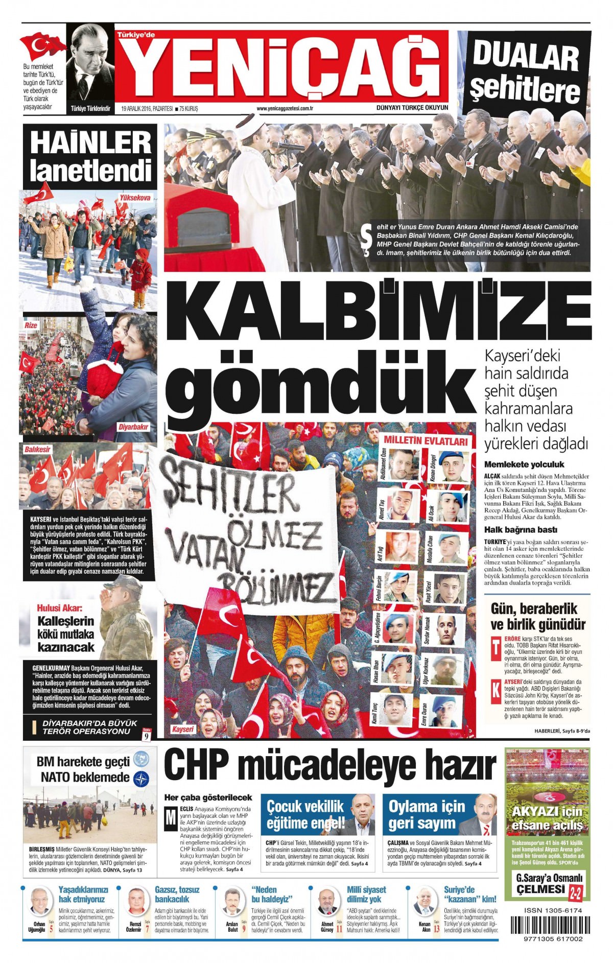 19 Aralık 2016 gazete manşetleri - -16