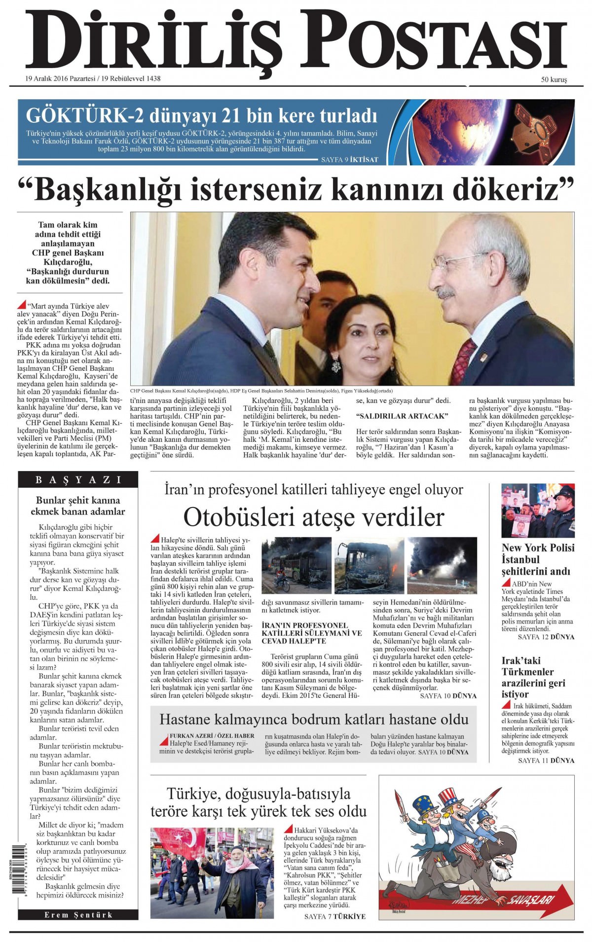 19 Aralık 2016 gazete manşetleri - -17