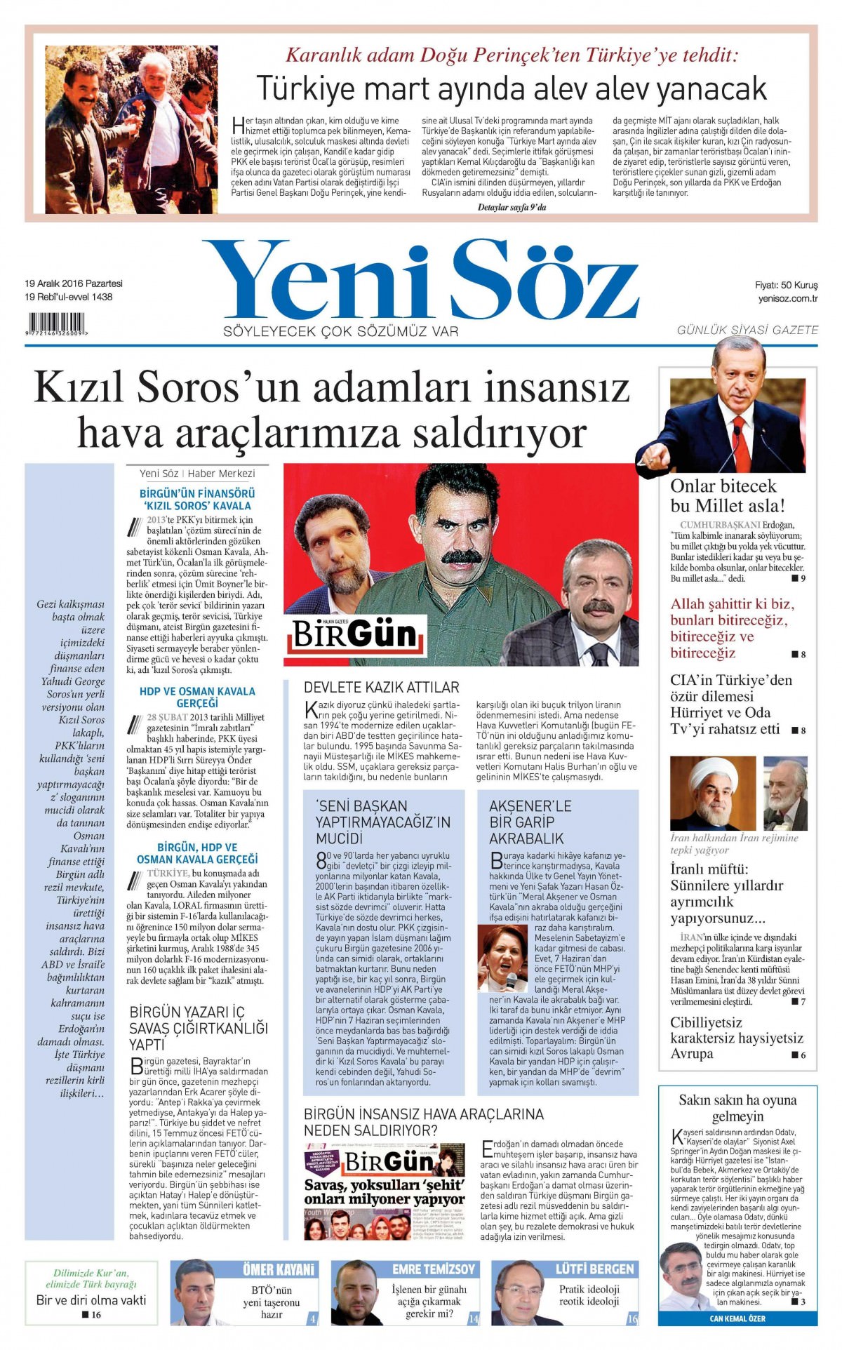 19 Aralık 2016 gazete manşetleri - -18