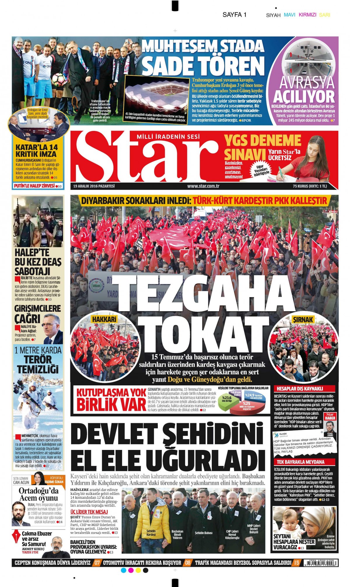 19 Aralık 2016 gazete manşetleri - 800