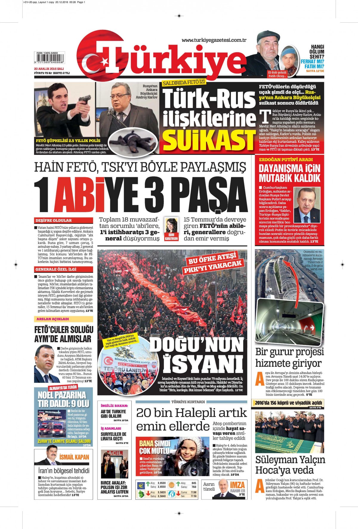 20 Aralık 2016 gazete manşetleri - -4