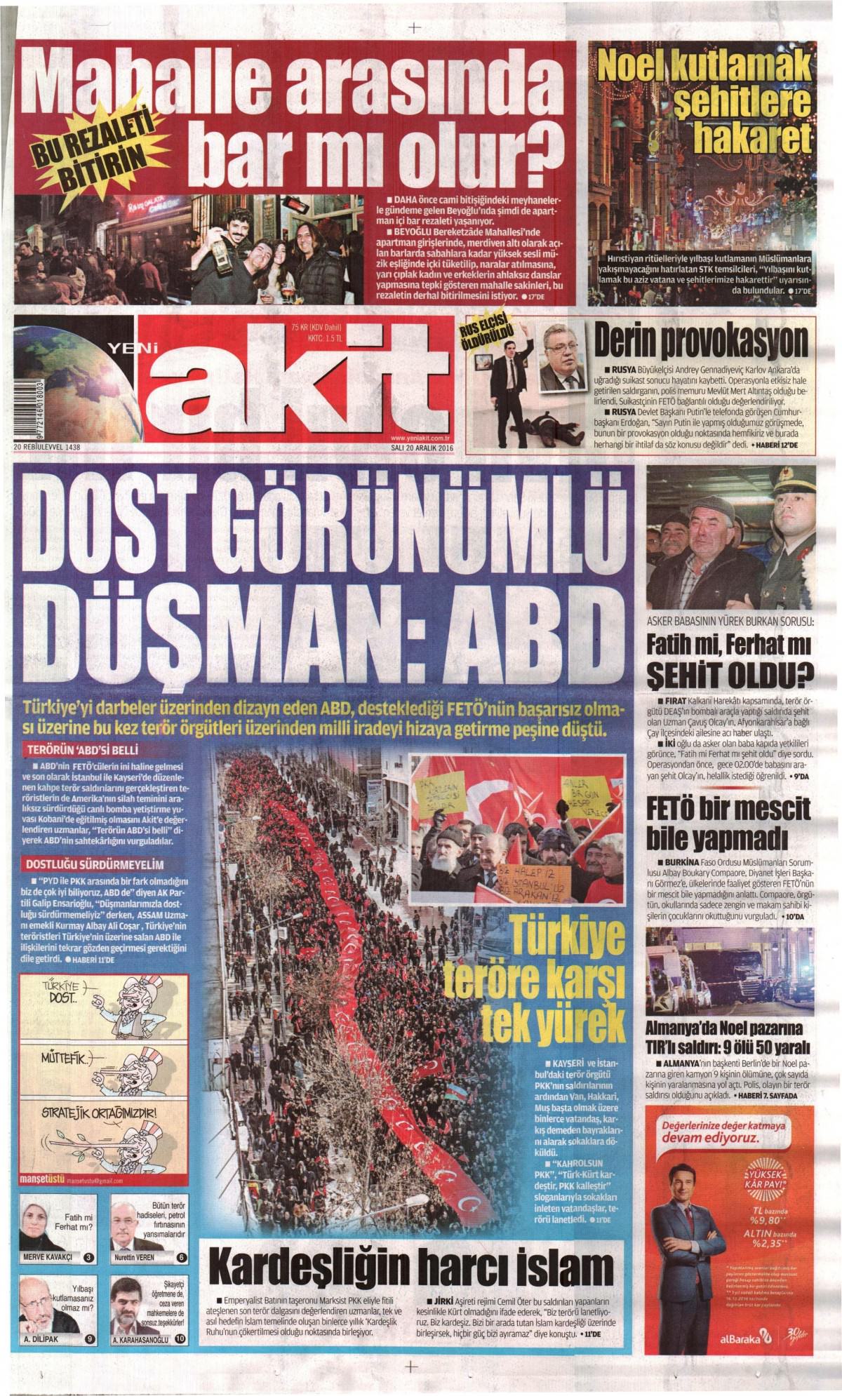 20 Aralık 2016 gazete manşetleri - -5