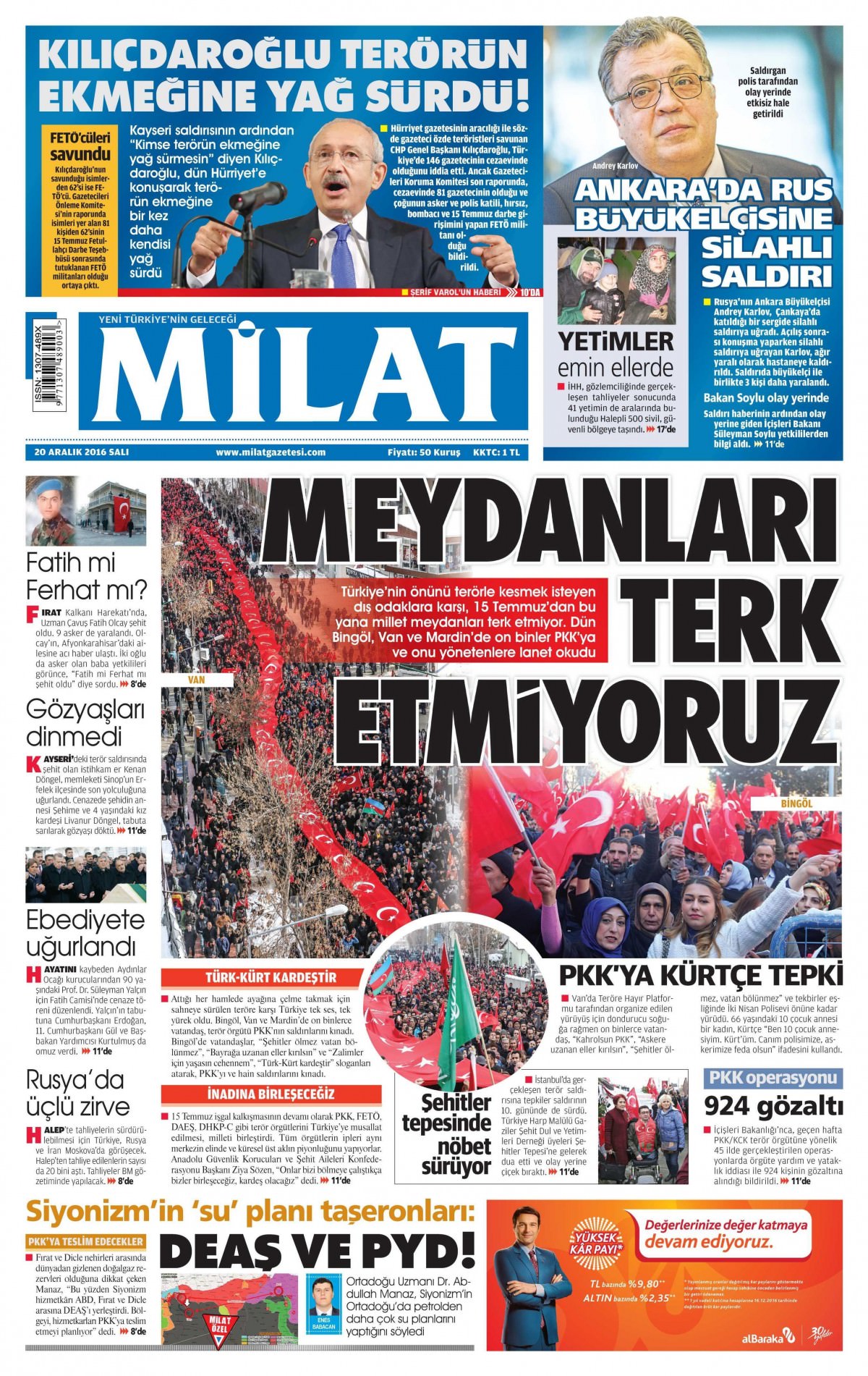 20 Aralık 2016 gazete manşetleri - -13