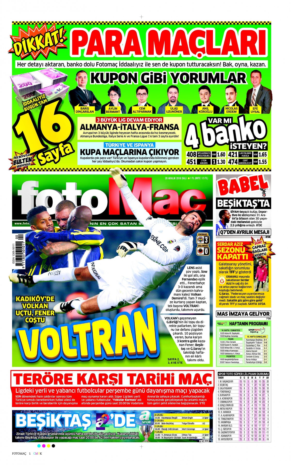 20 Aralık 2016 gazete manşetleri - -14