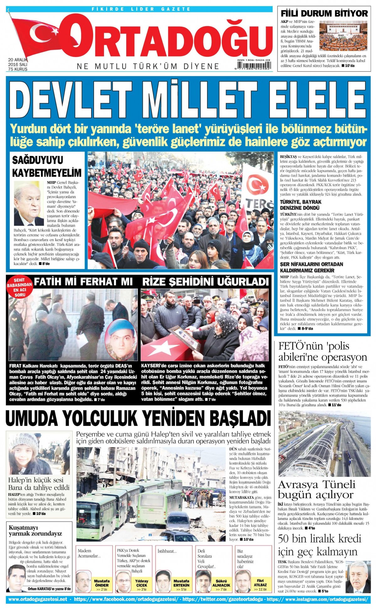 20 Aralık 2016 gazete manşetleri - -15