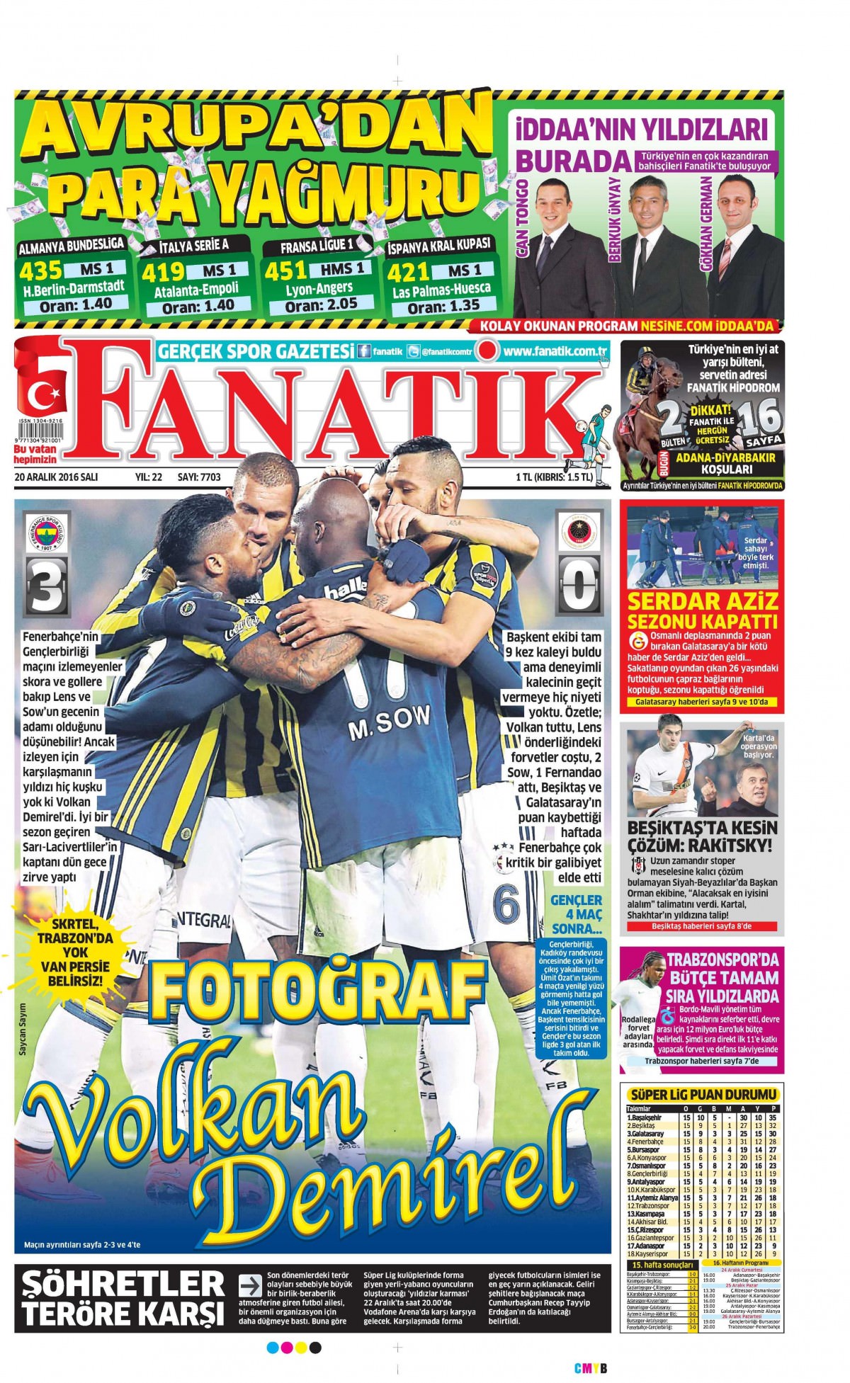 20 Aralık 2016 gazete manşetleri - -18