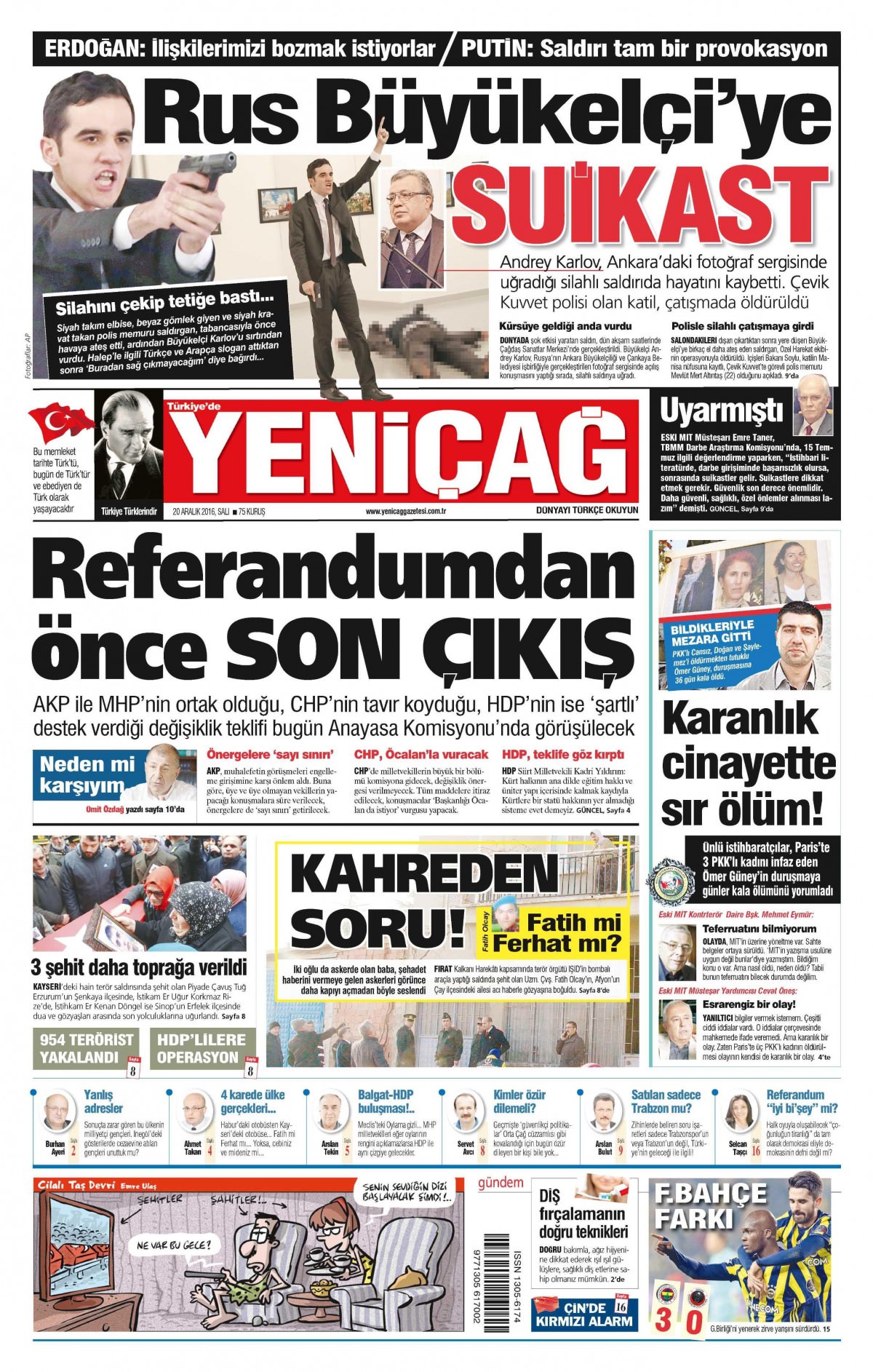 20 Aralık 2016 gazete manşetleri - -19