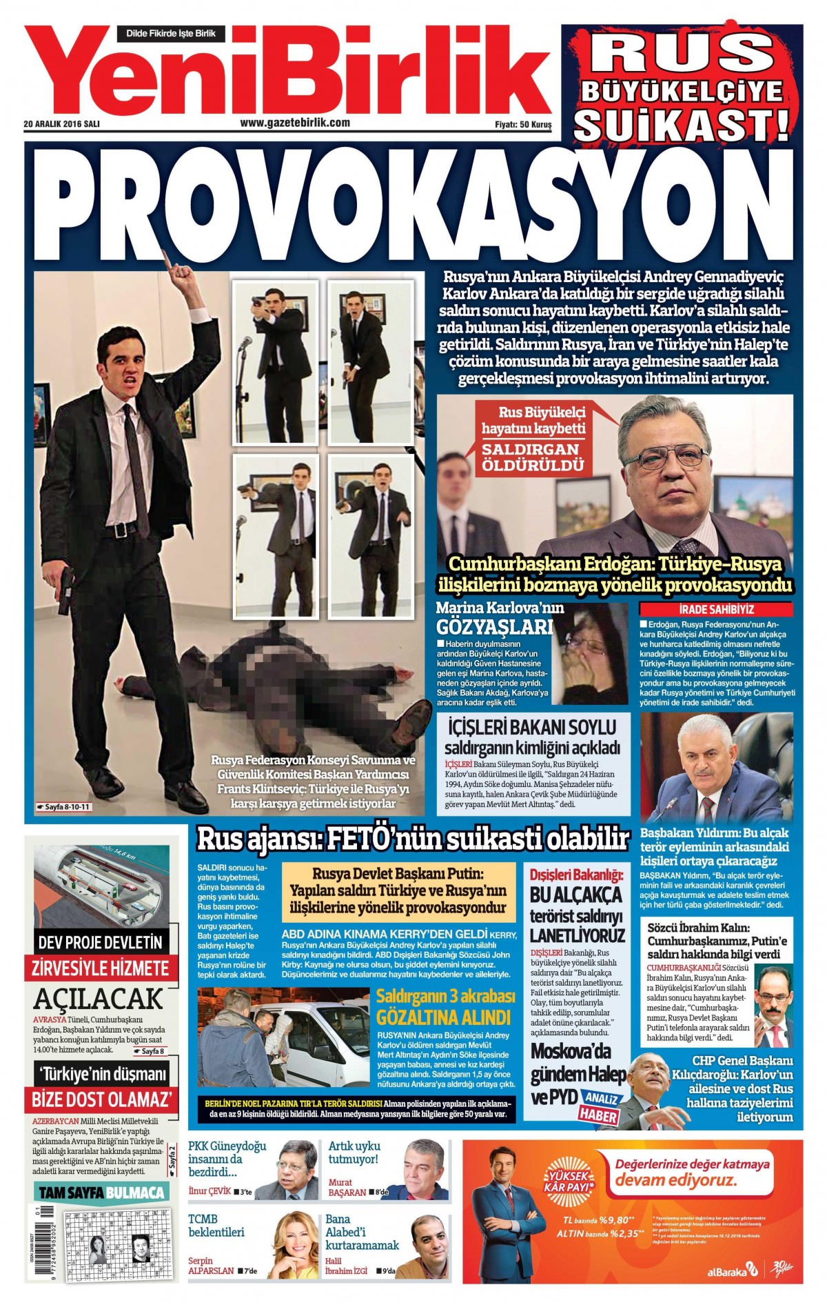 20 Aralık 2016 gazete manşetleri - -22