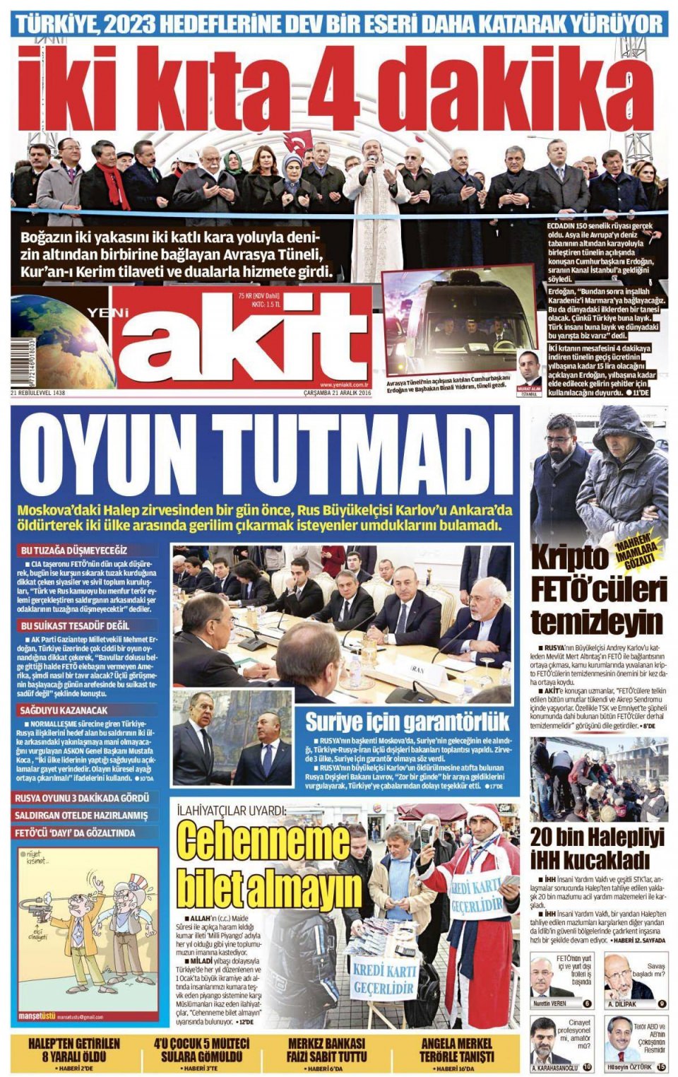 21 Aralık 2016 gazete manşetleri - 893