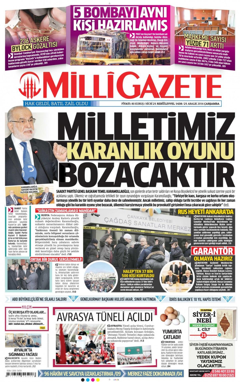 21 Aralık 2016 gazete manşetleri - 787