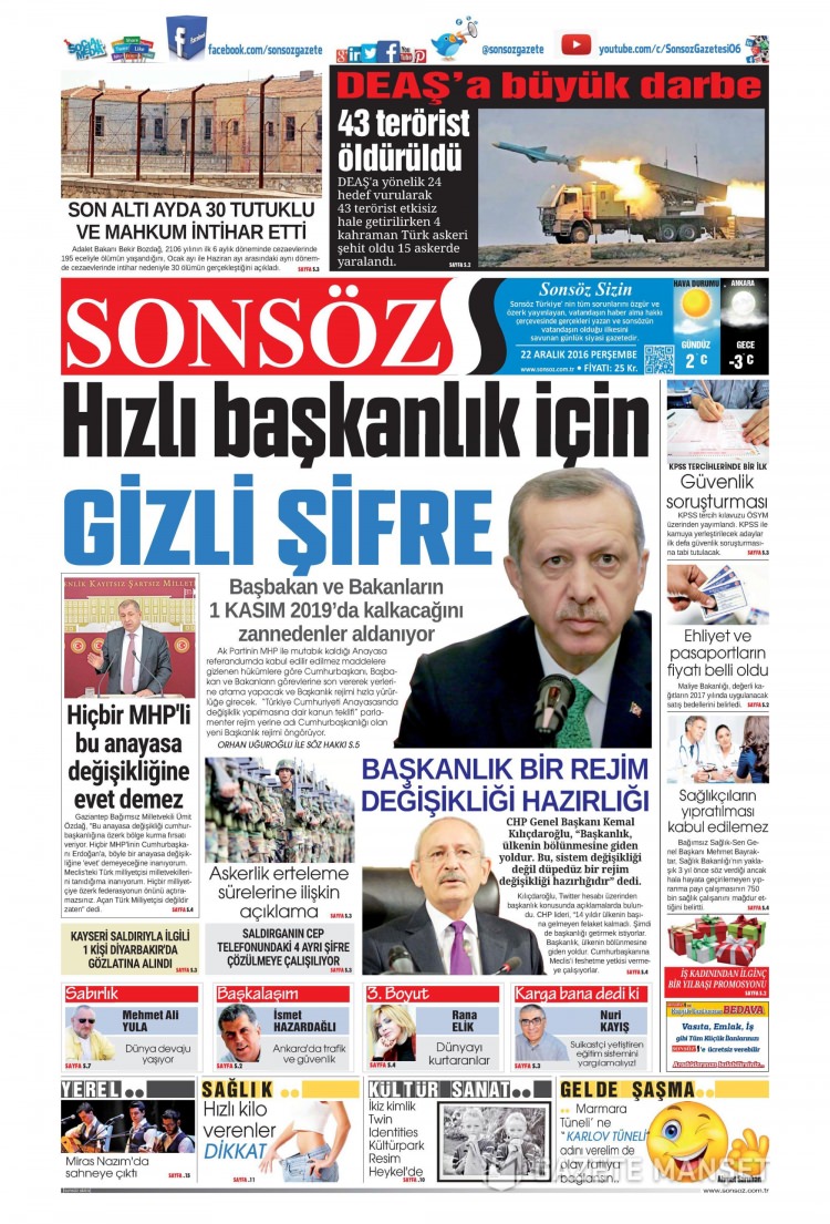 22 Aralık 2016 gazete manşetleri - 12