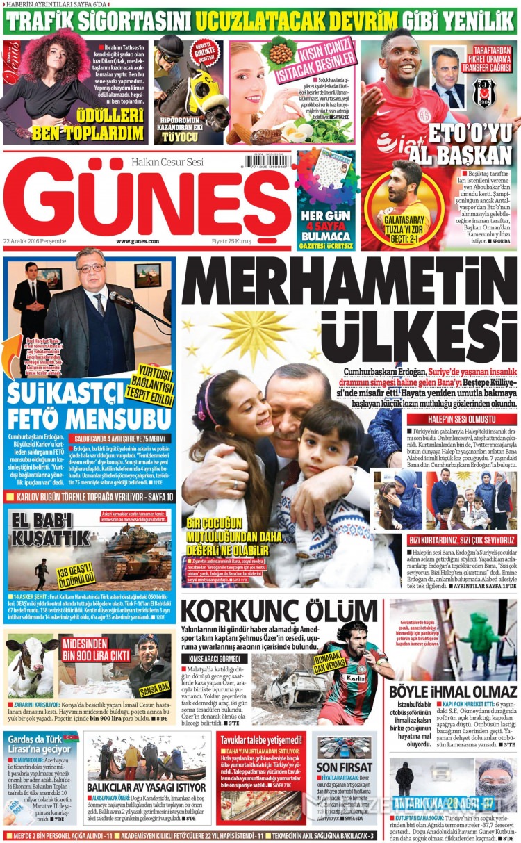 22 Aralık 2016 gazete manşetleri - 23