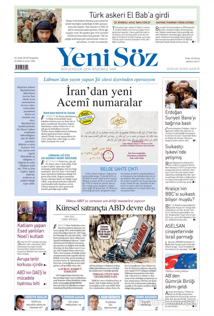 22 Aralık 2016 gazete manşetleri - 19