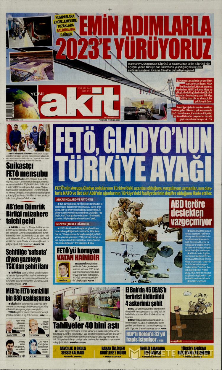 22 Aralık 2016 gazete manşetleri - 8