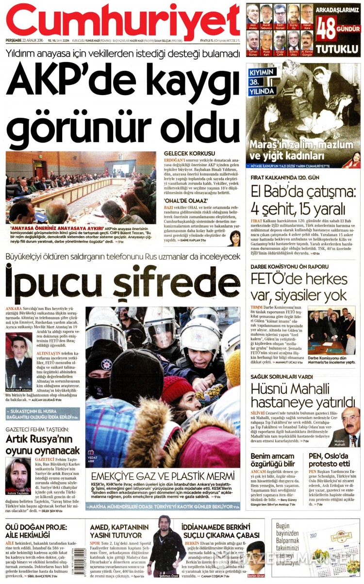 22 Aralık 2016 gazete manşetleri - 7