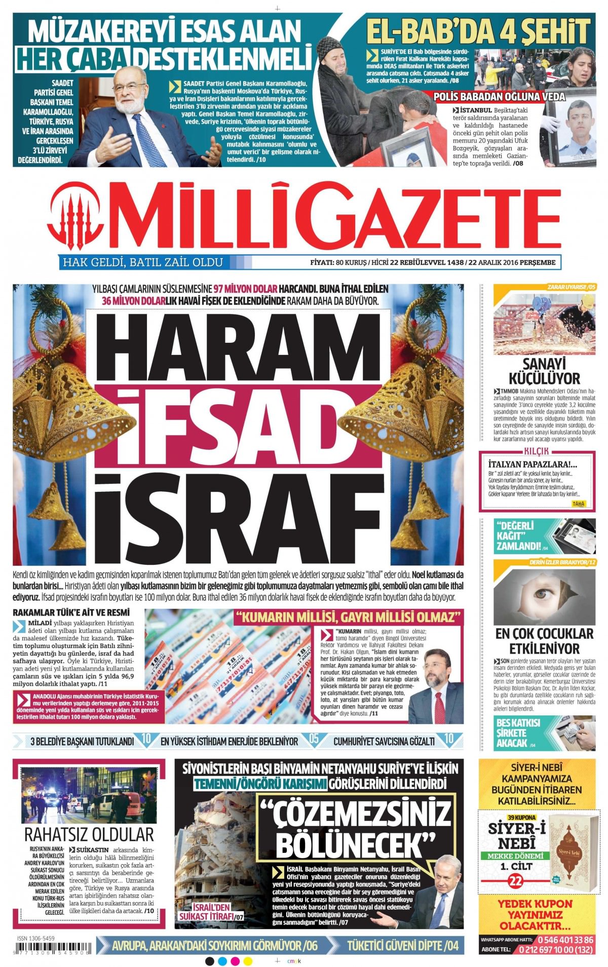 22 Aralık 2016 gazete manşetleri - 22