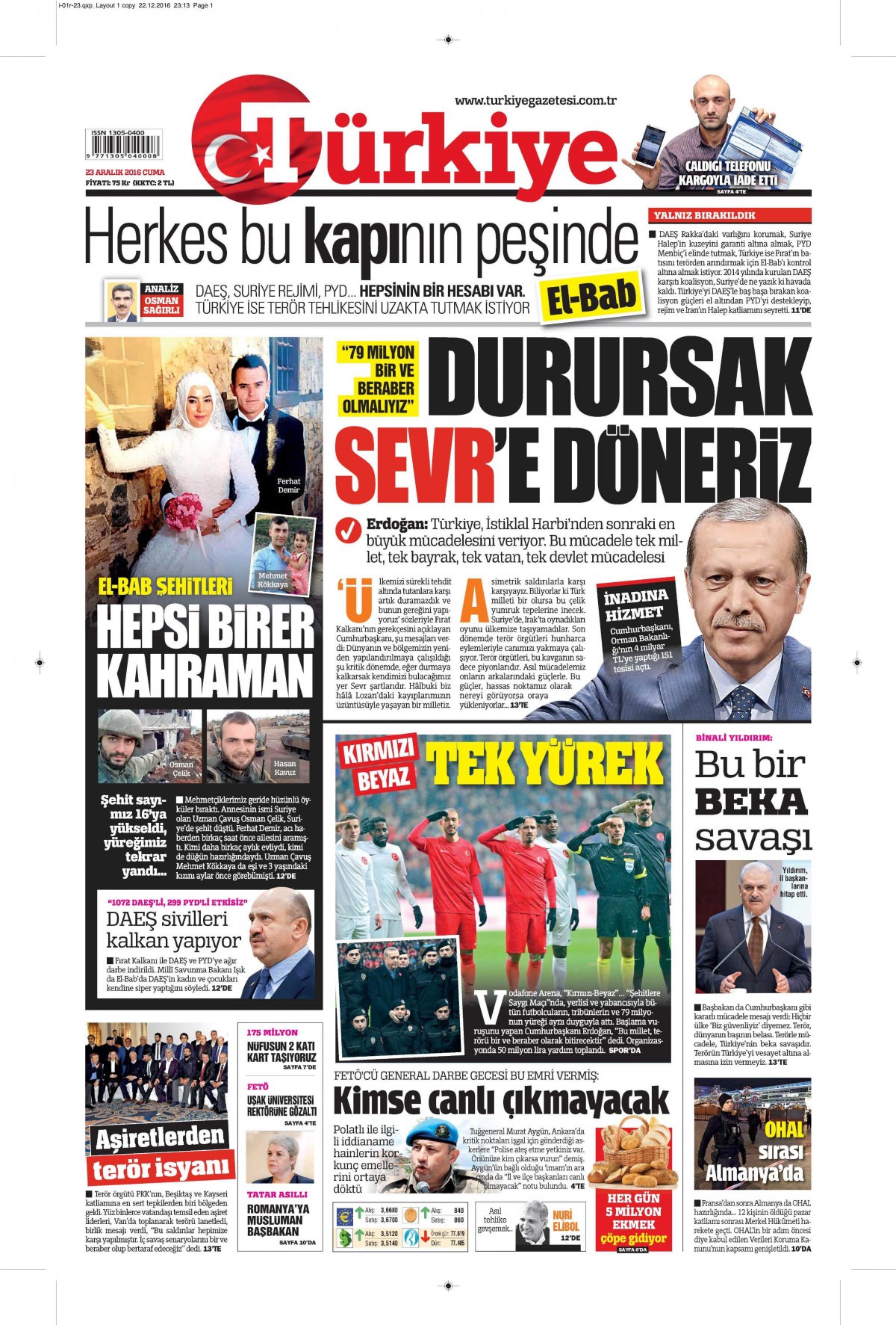 23 Aralık 2016 gazete manşetleri - -2