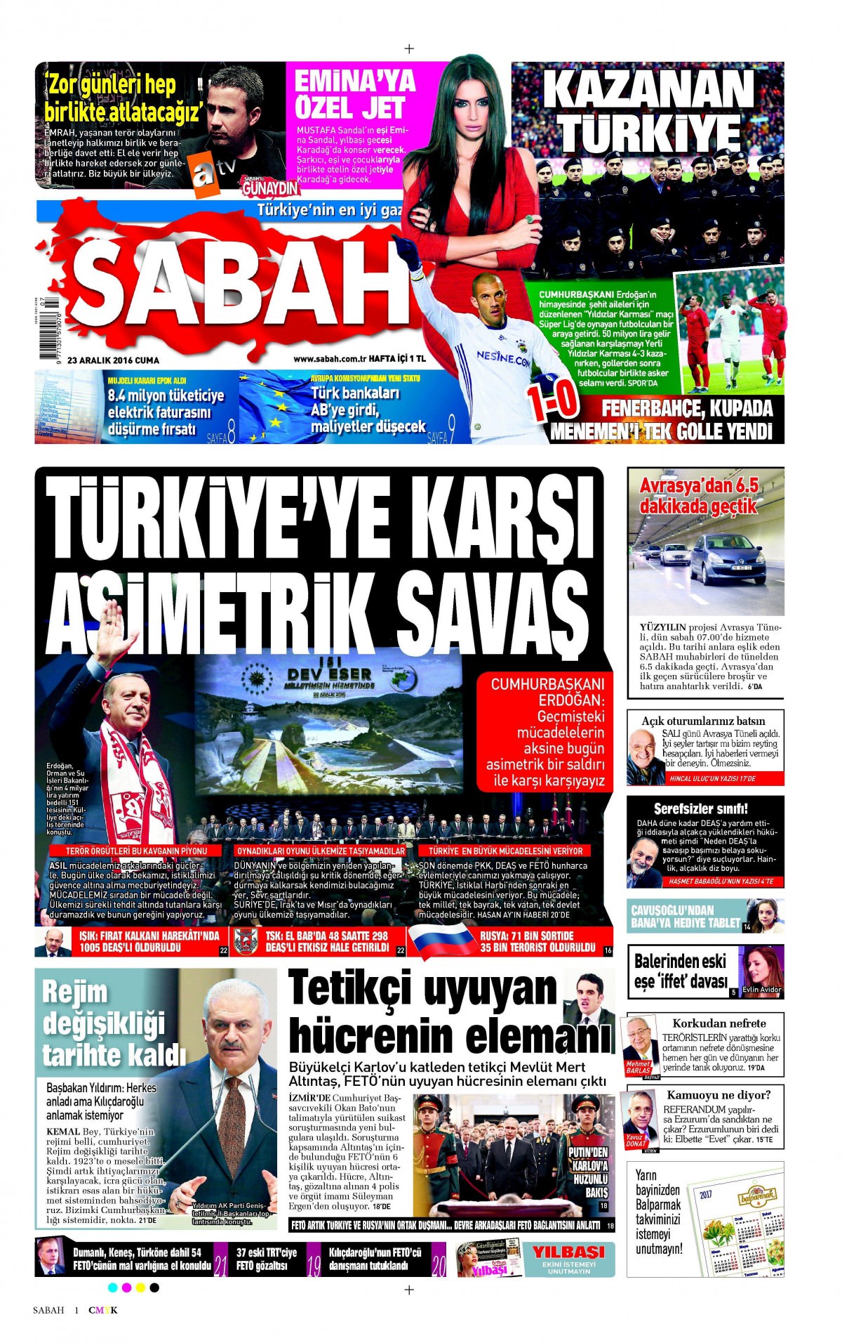 23 Aralık 2016 gazete manşetleri - -1