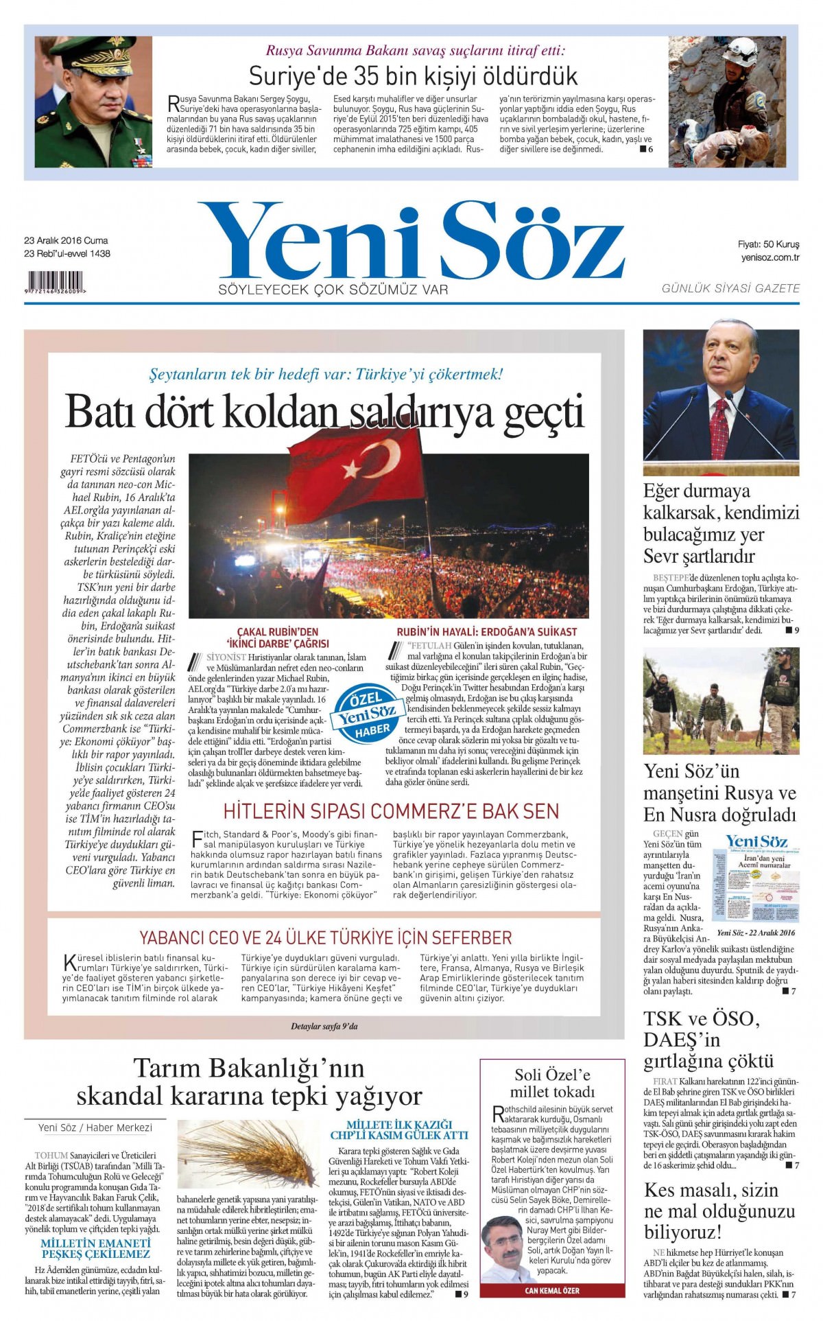 23 Aralık 2016 gazete manşetleri - -3