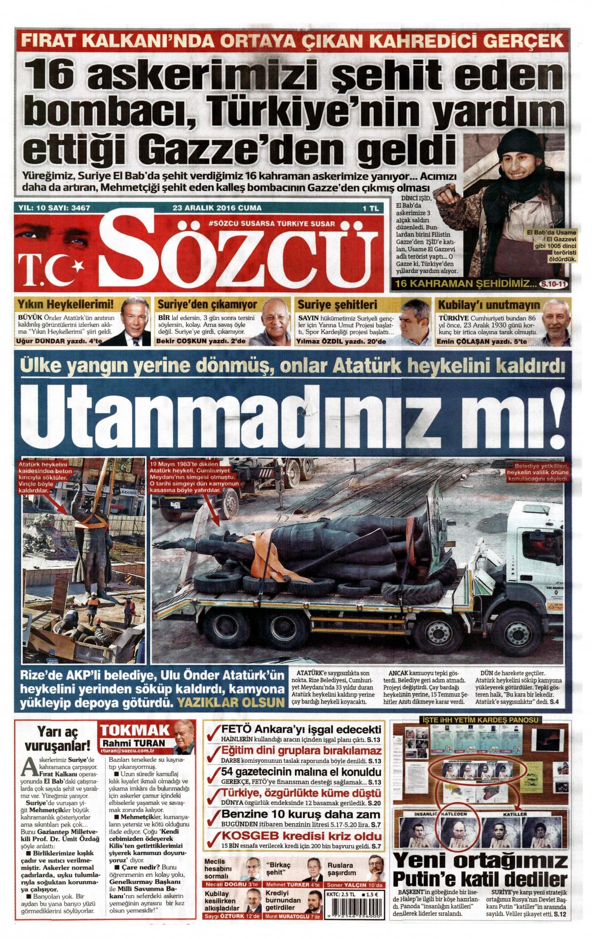 23 Aralık 2016 gazete manşetleri - -8