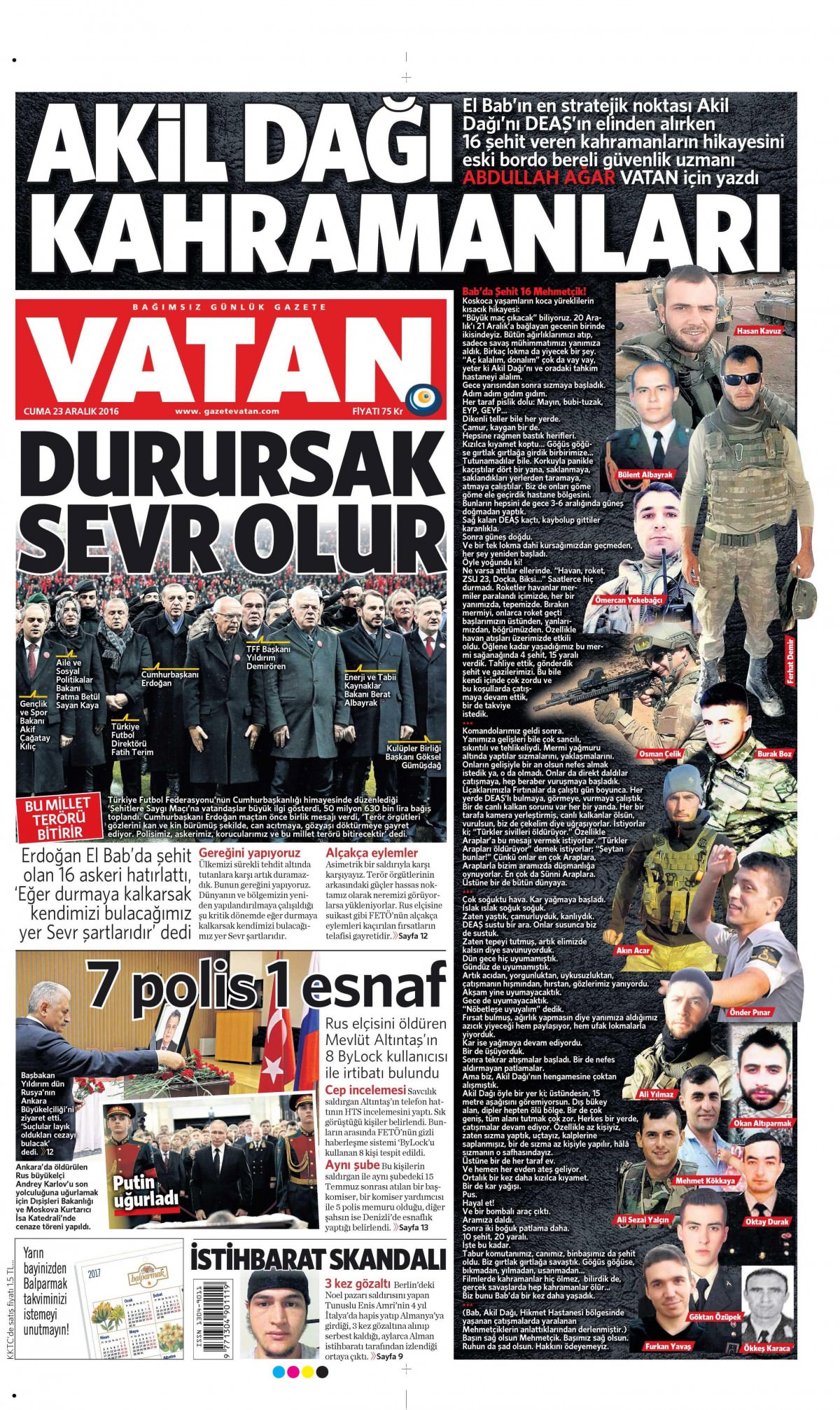 23 Aralık 2016 gazete manşetleri - -9