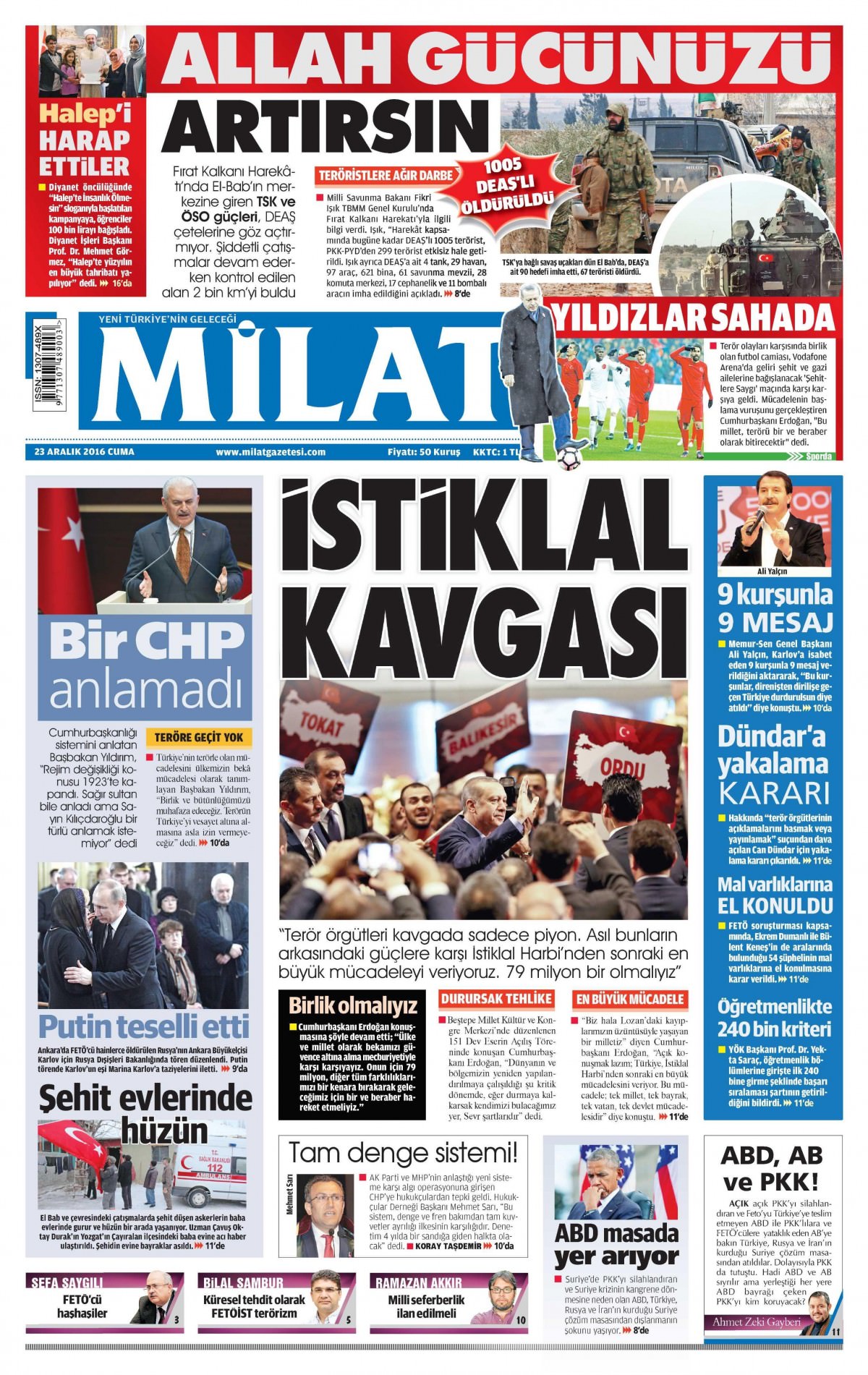 23 Aralık 2016 gazete manşetleri - -10