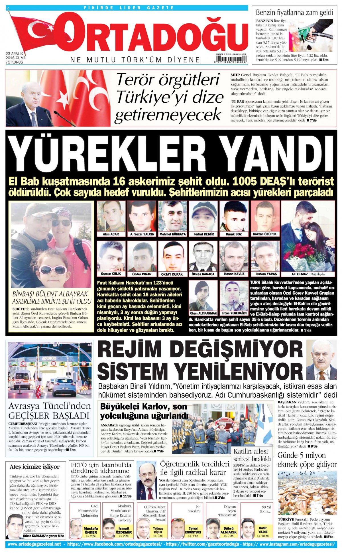 23 Aralık 2016 gazete manşetleri - -11