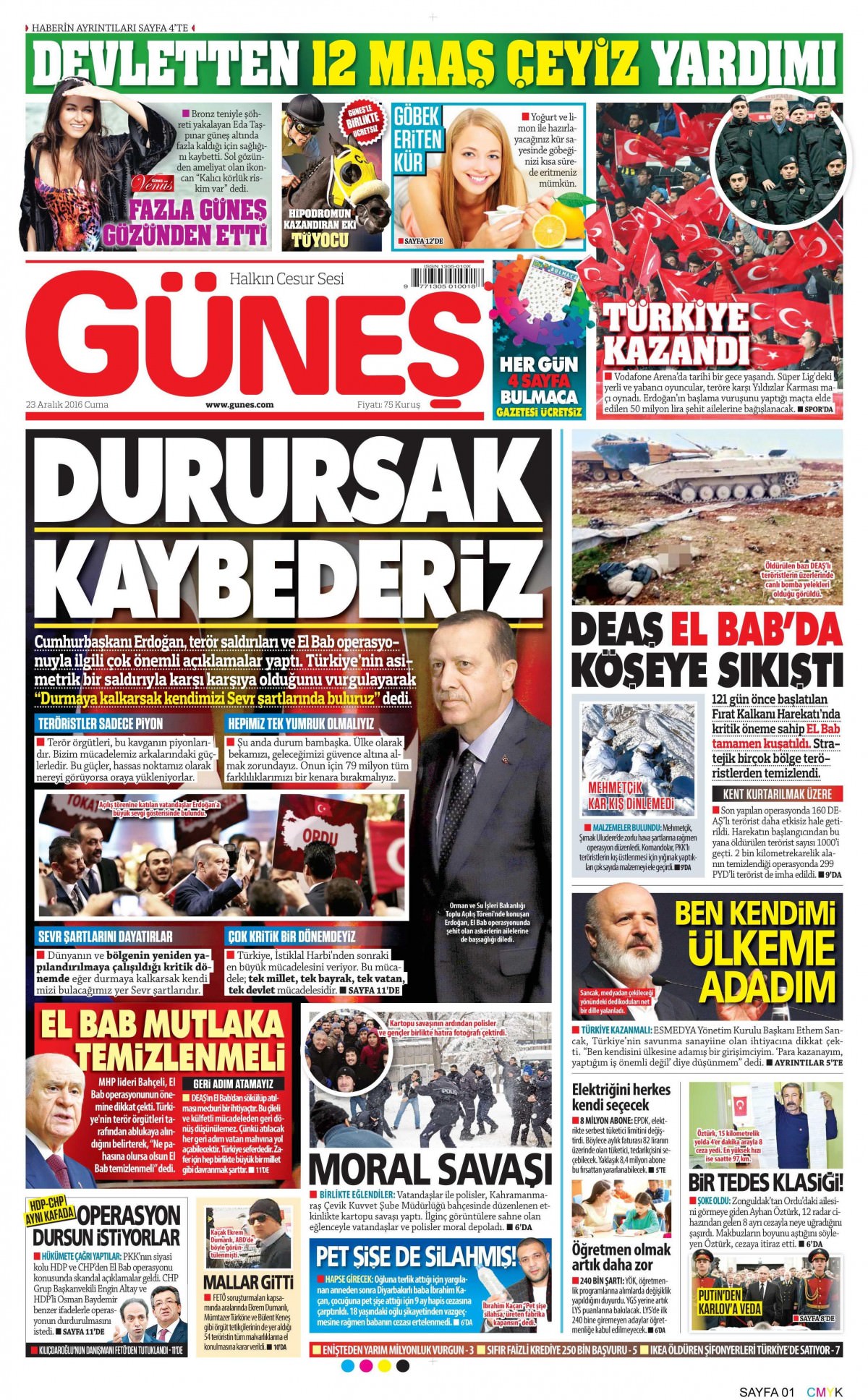 23 Aralık 2016 gazete manşetleri - -12