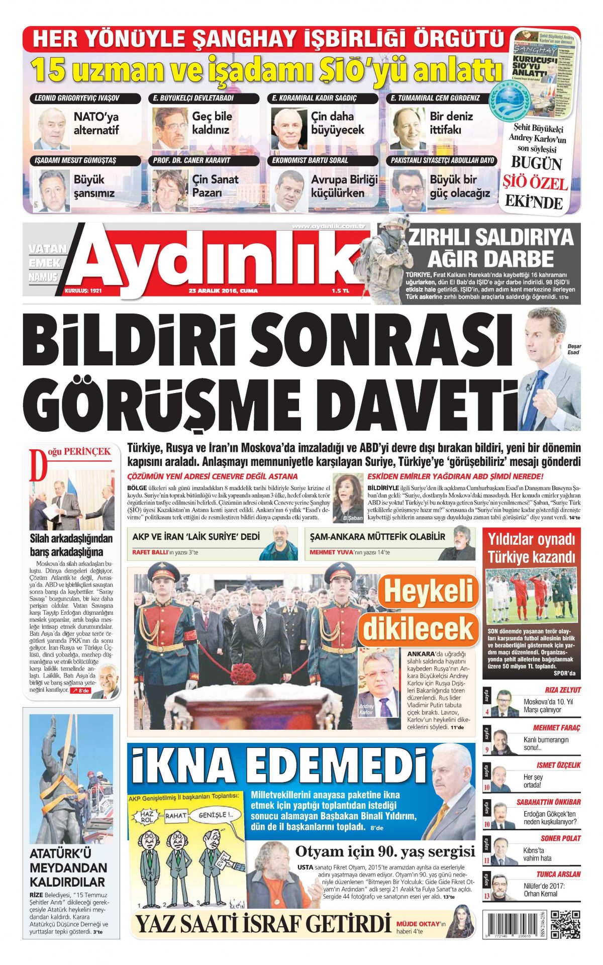 23 Aralık 2016 gazete manşetleri - -13