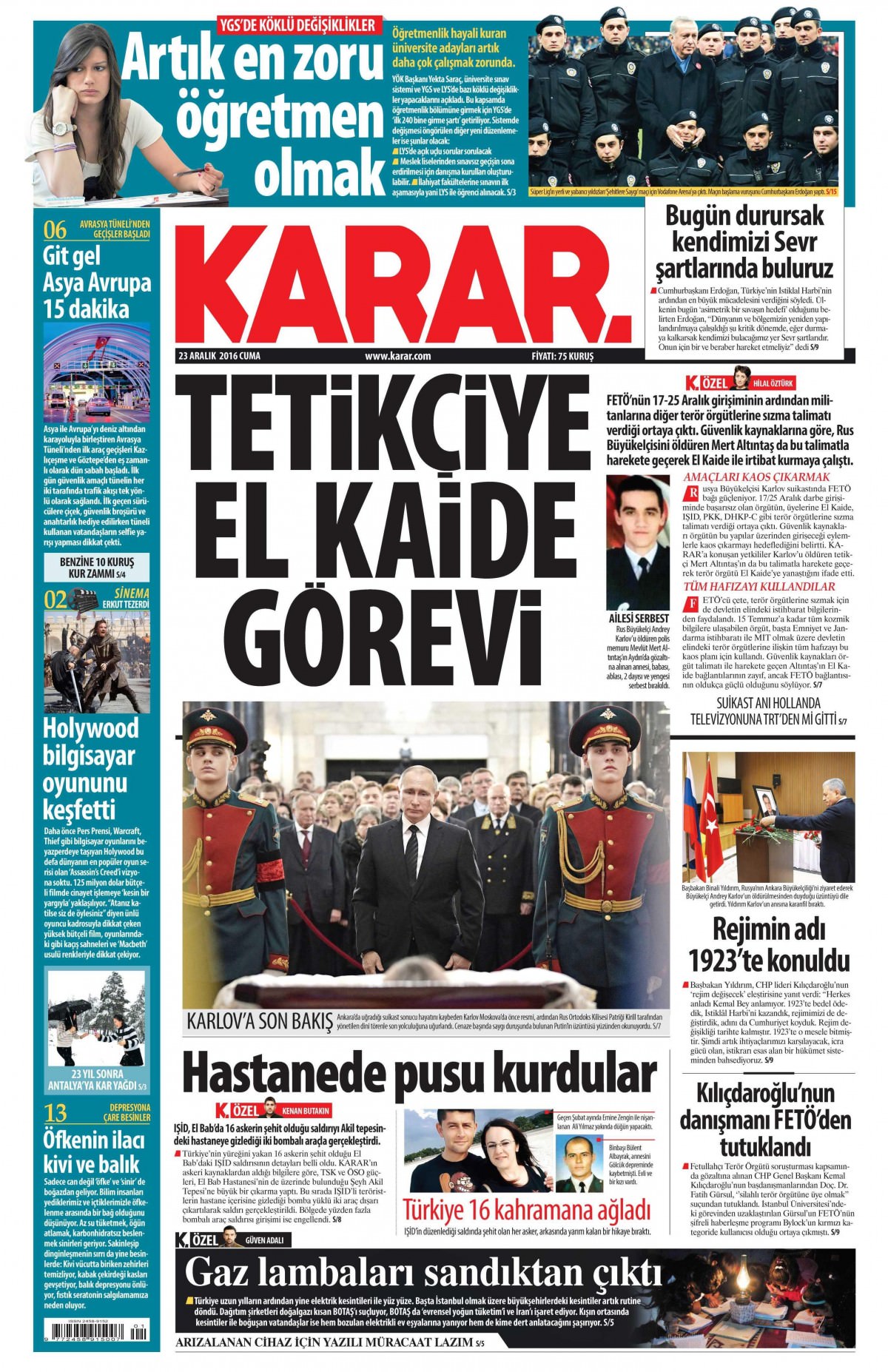 23 Aralık 2016 gazete manşetleri - -17