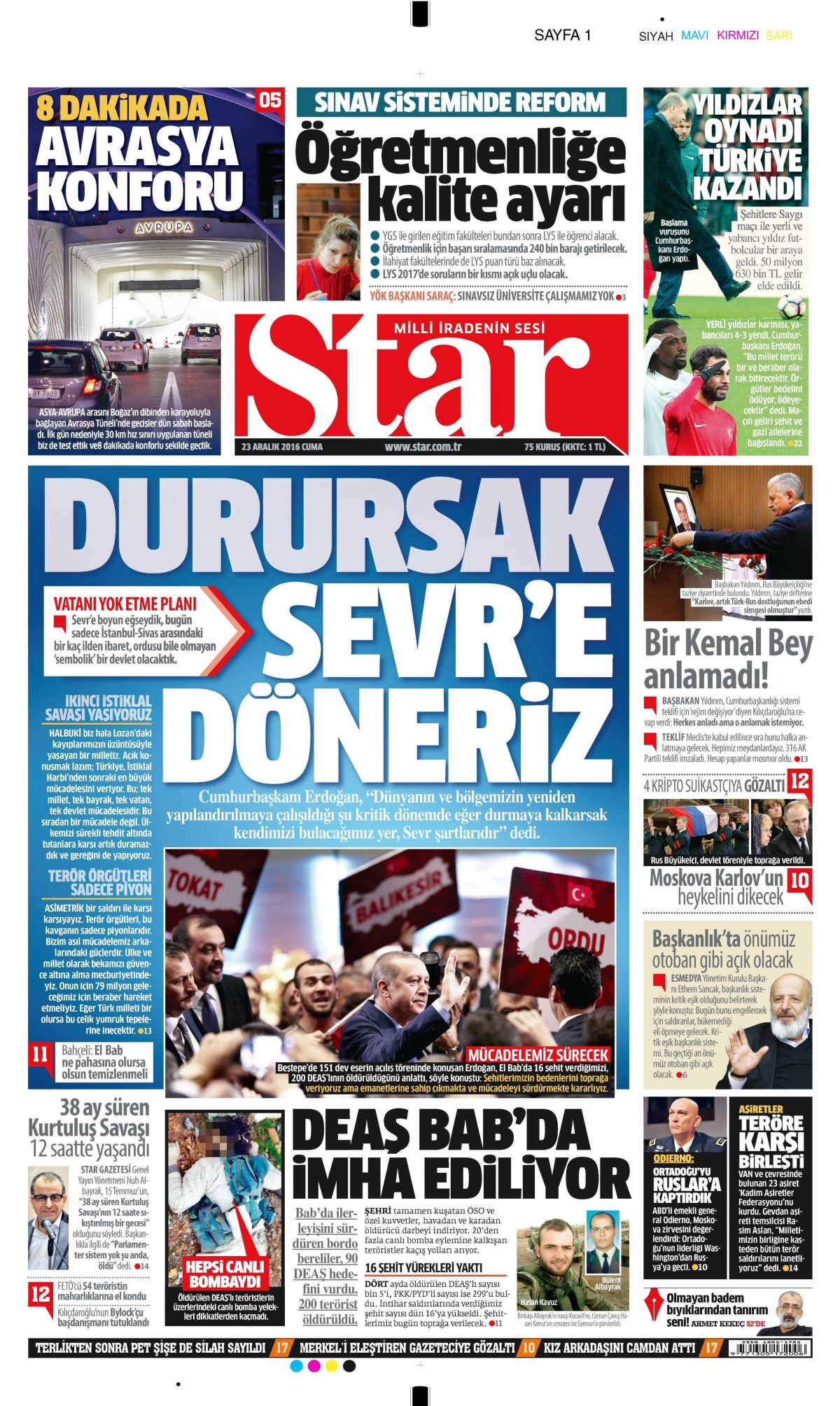 23 Aralık 2016 gazete manşetleri - 800