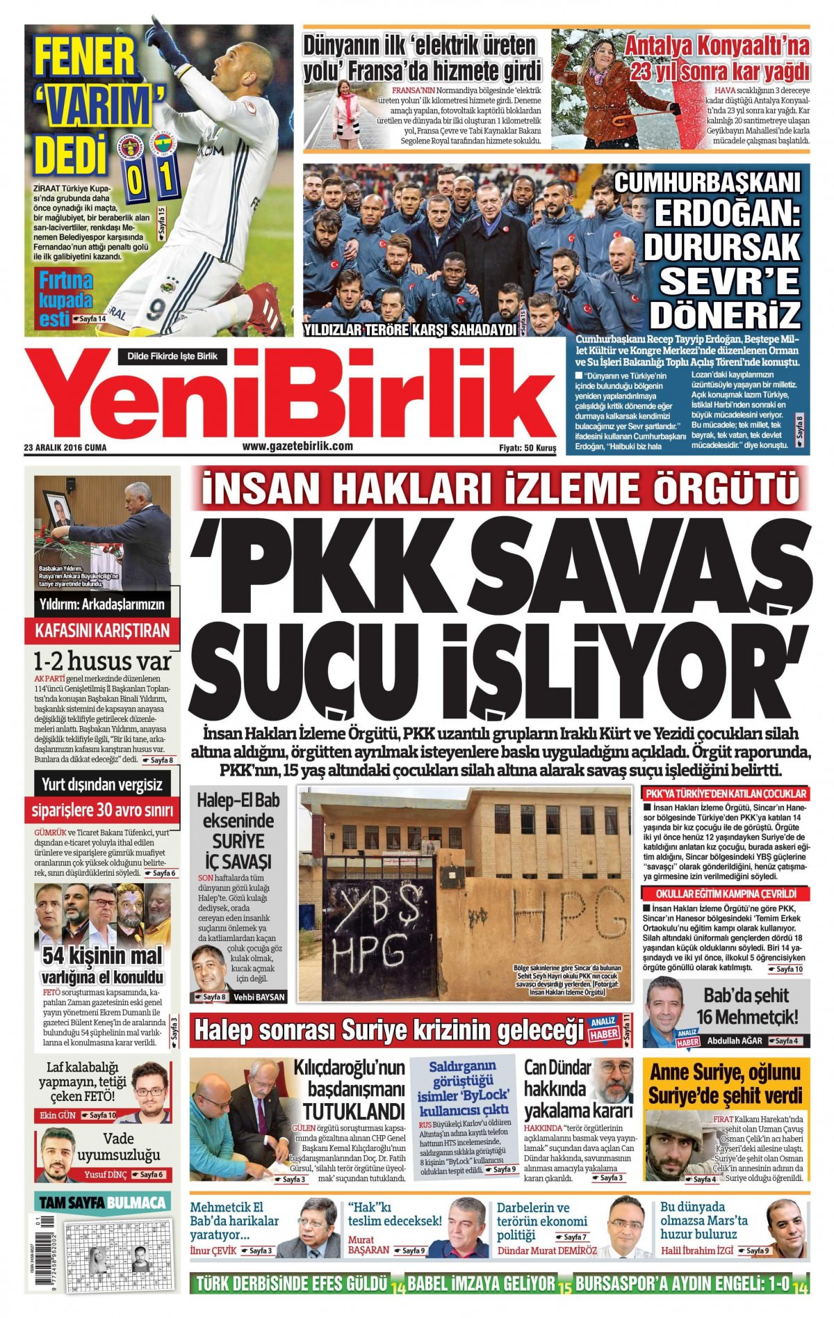 23 Aralık 2016 gazete manşetleri - -18