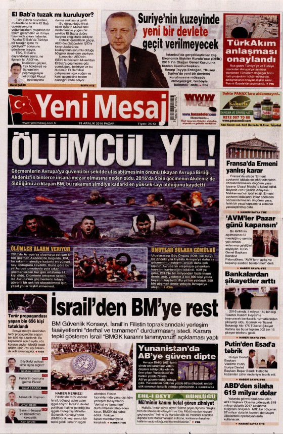 25 Aralık 2016 gazete manşetleri - 386