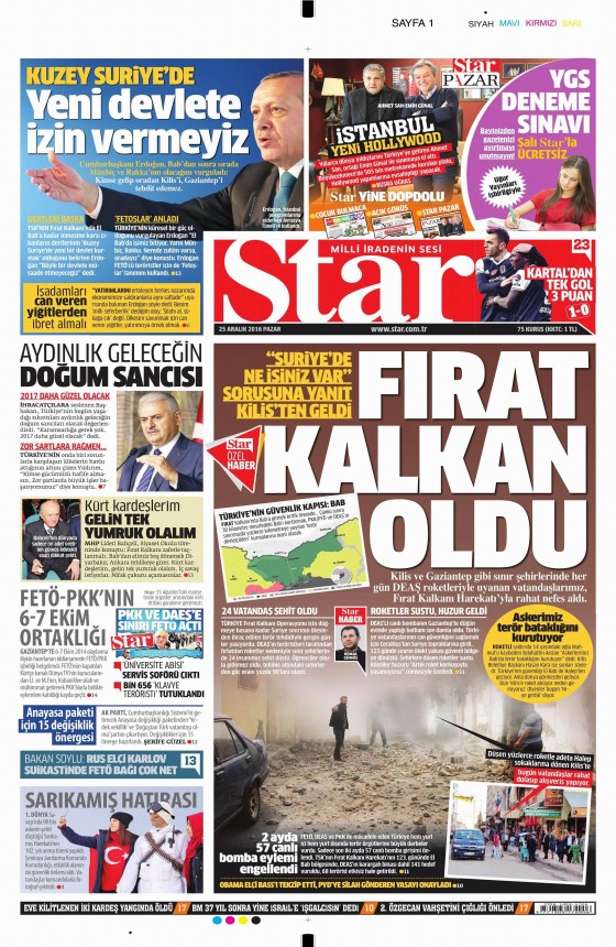 25 Aralık 2016 gazete manşetleri - 404
