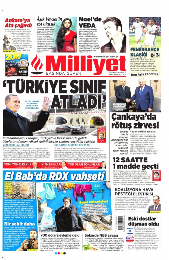 27 Aralık 2016 gazete manşetleri - 1