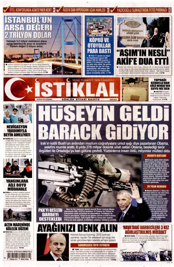 28 Aralık 2016 gazete manşetleri - 500