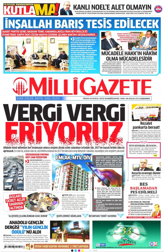 28 Aralık 2016 gazete manşetleri - 501
