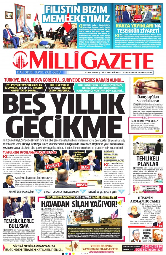 29 Aralık 2016 gazete manşetleri - 1