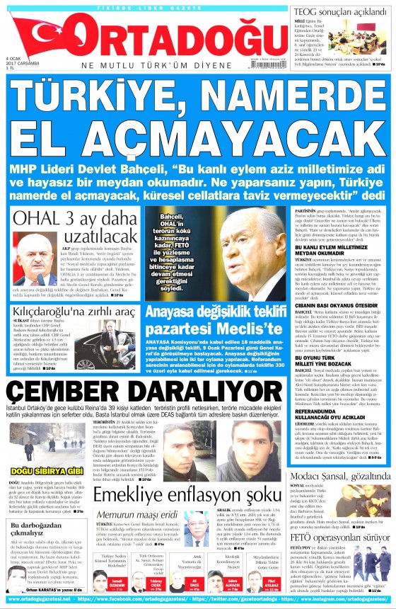 4 Ocak 2017 gazete manşetleri - 784