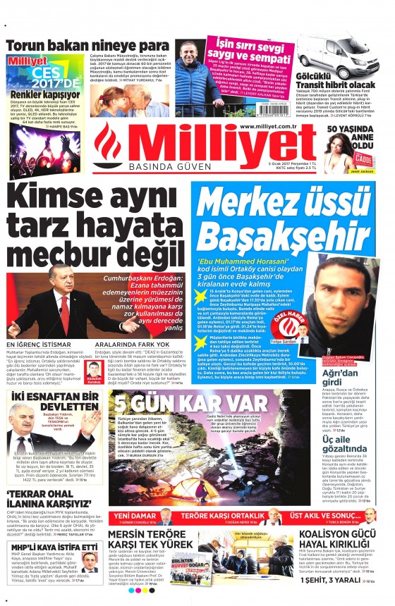 5 Ocak 2017 gazete manşetleri - 822