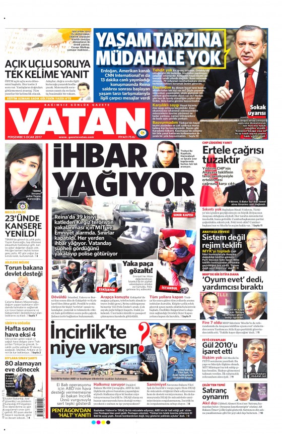 5 Ocak 2017 gazete manşetleri - 831