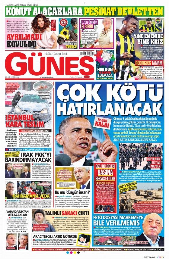8 Ocak 2017 gazete manşetleri - 933