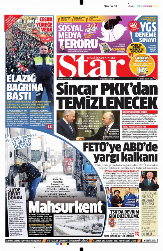 8 Ocak 2017 gazete manşetleri - 940