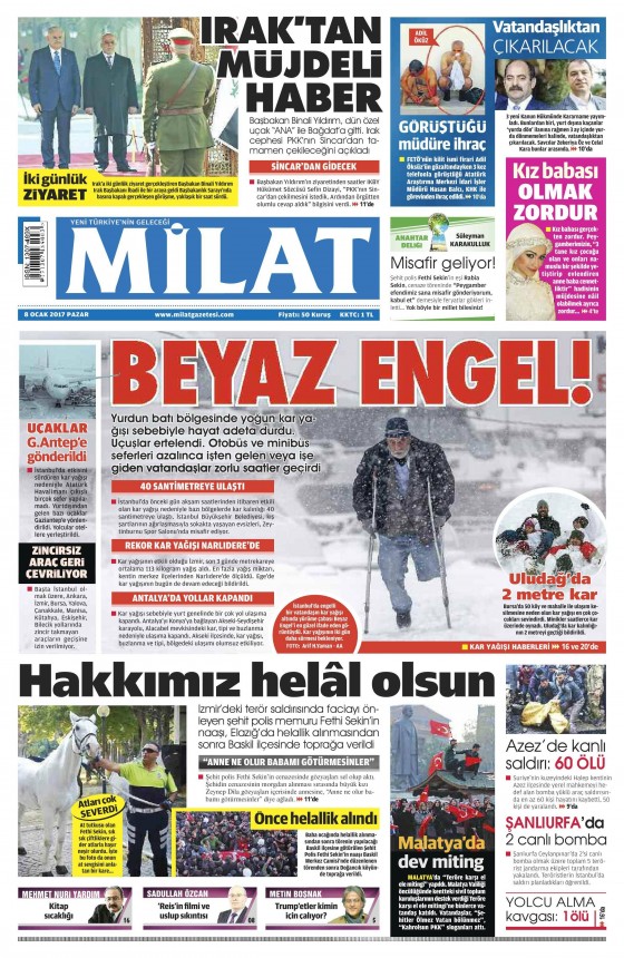 8 Ocak 2017 gazete manşetleri - 951