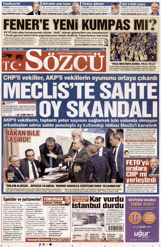 8 Ocak 2017 gazete manşetleri - 954