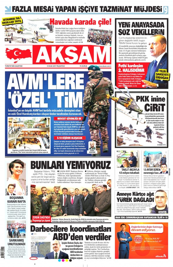 9 Ocak 2017 gazete manşetleri - 964
