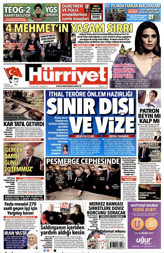 9 Ocak 2017 gazete manşetleri - 968